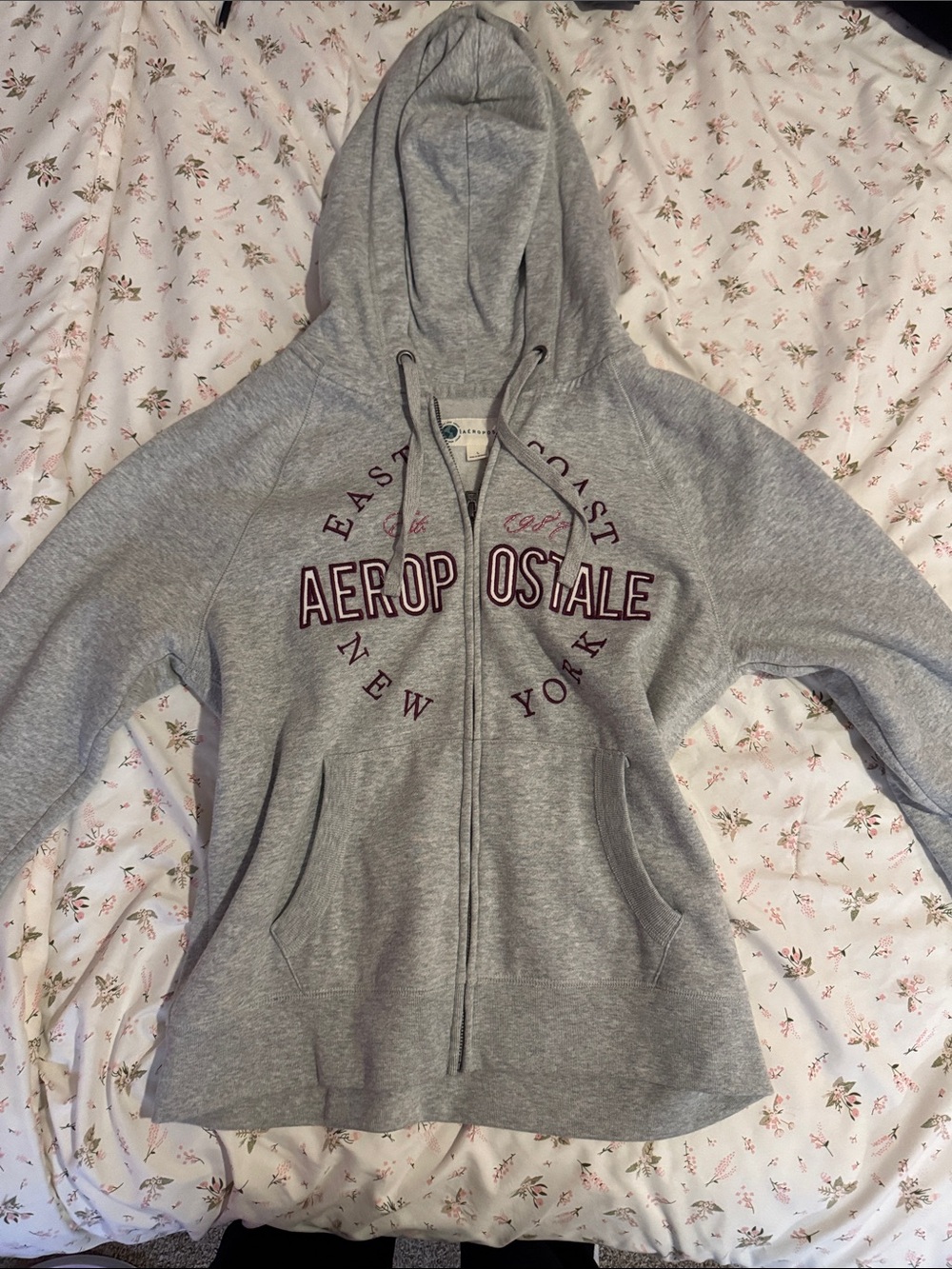 Aeropostale Light Gray Zip-Up Hoodie with Maroon Logo
